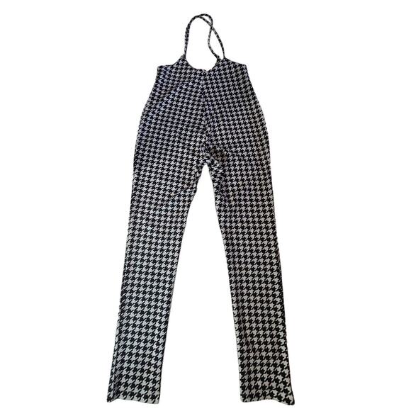 Black & White Houndstooth Stretch Overall Suspender Pants Shein Women's 6 M 2554 - Picture 1 of 12